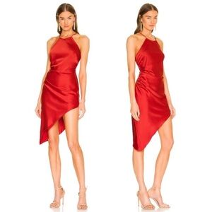 Nookie Red Satin Halter Asymmetrical Dress